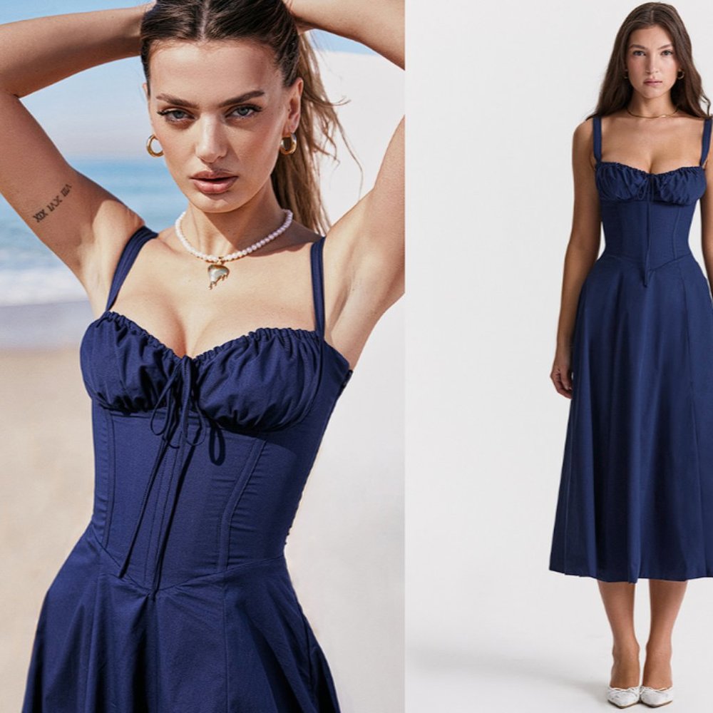 House of CB 'Carmen’ French Navy Bustier Sundress NWOT - Picture 1 of 12